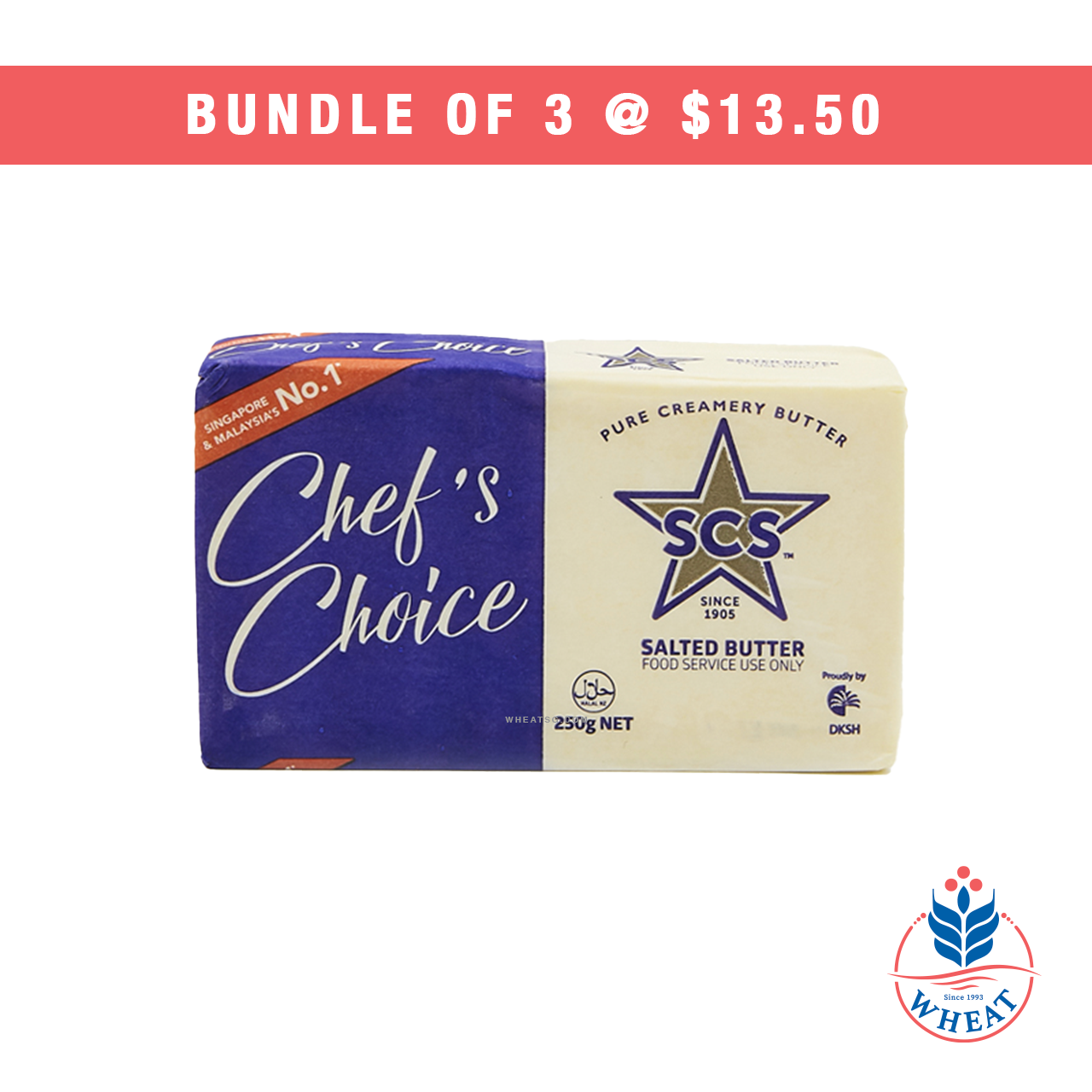 SCS Chef's Choice Pure Creamery Butter Block Salted 250g Wheat
