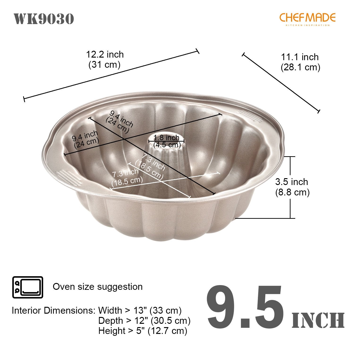 CHEFMADE 10" Non-Stick Bundt Cake Pan (WK9030)