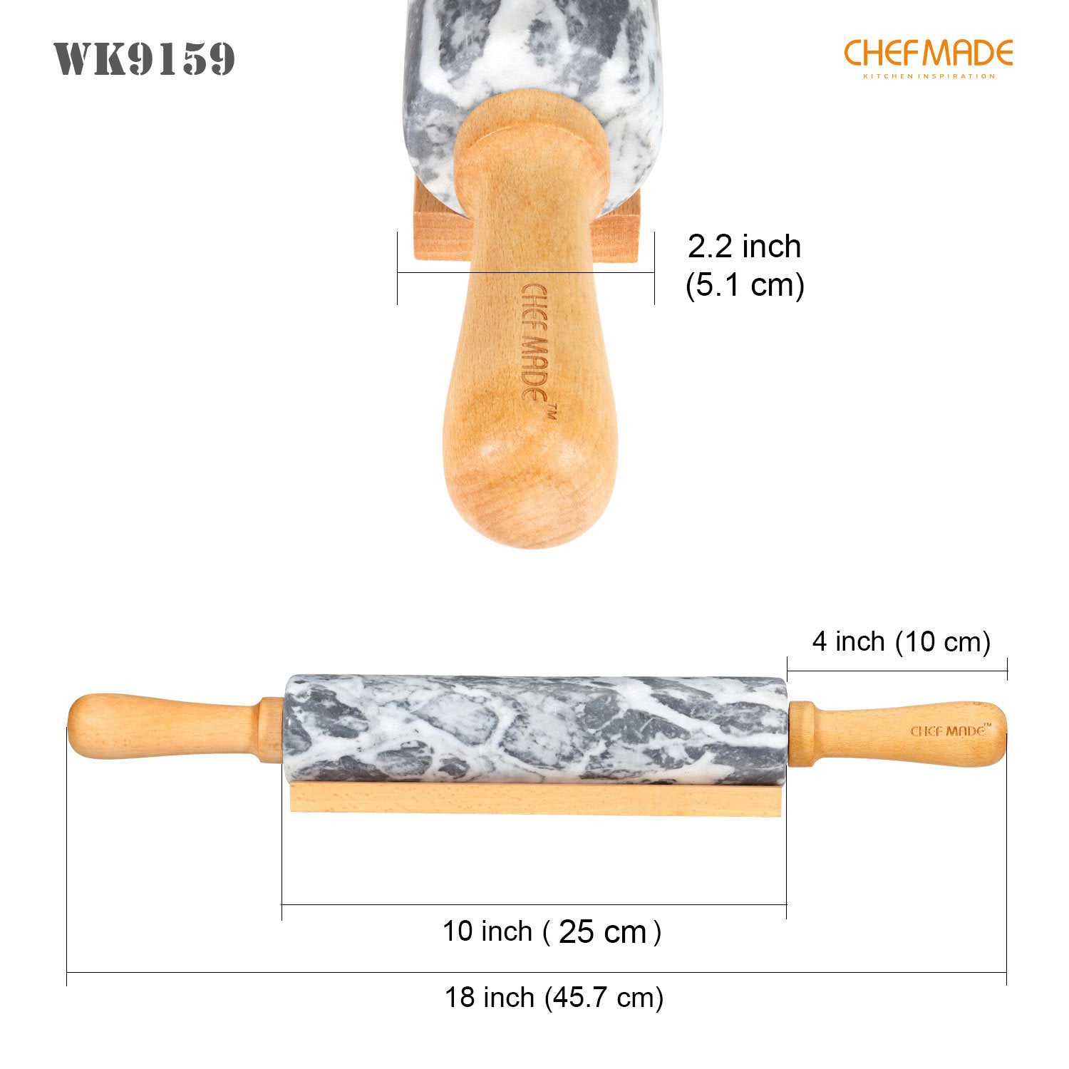 CHEFMADE 18" Marble Rolling Pin (WK9159)