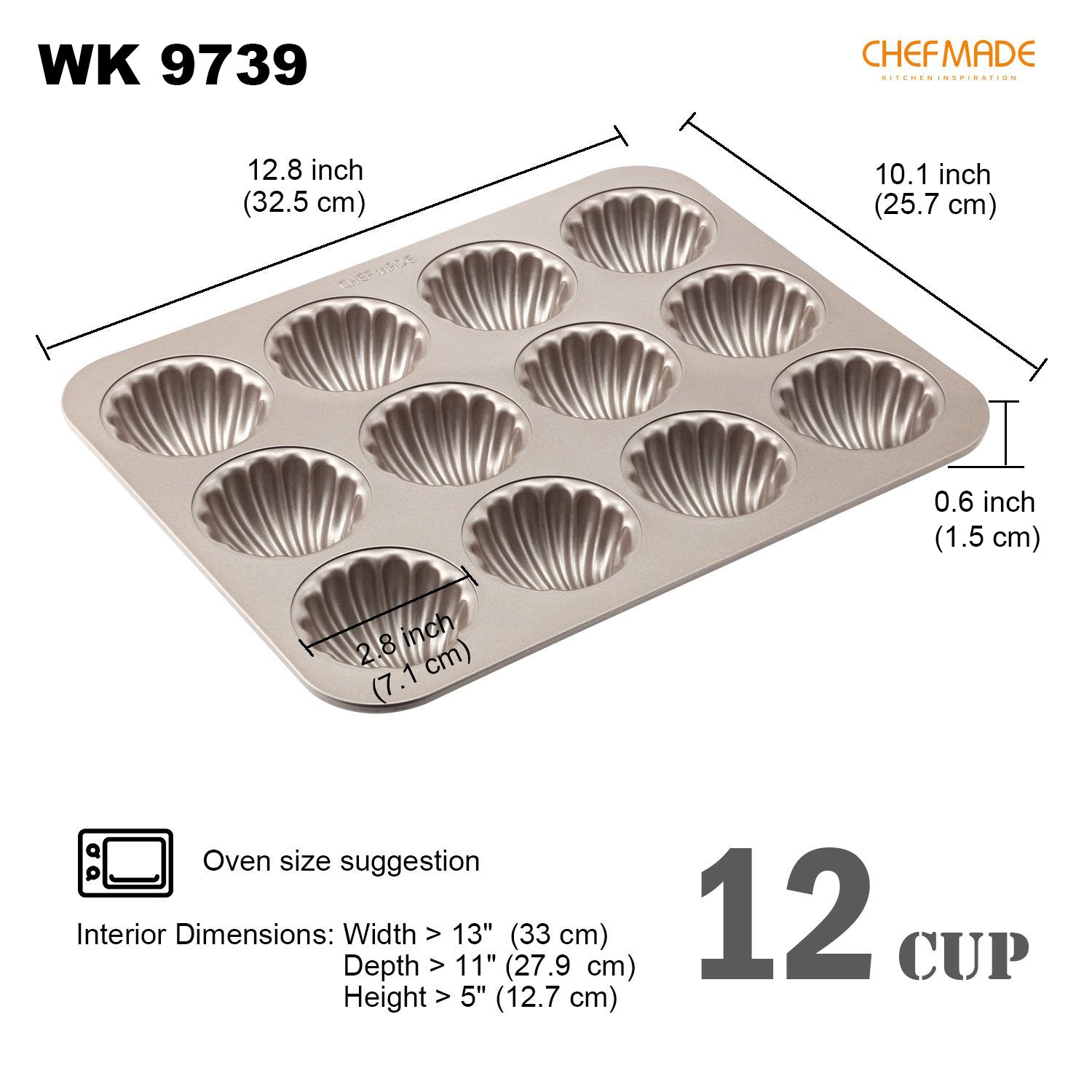 CHEFMADE 12 Cup Non-Stick Shell Madeleine Cake Pan (WK9739)